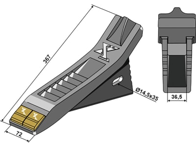 Industriehof® Scharspitze "eXtreme® CARBIDE LINE", 367 x 72 mm, Abstand 36,5 mm, Hartmetall, für Tiefenlockerer Alpego, 101.EXT-1135