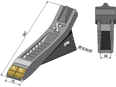 Industriehof® Scharspitze "eXtreme® Carbide Line" 367 x 72 mm, Abstand 32 mm, hartmetallbeschichtet, für Tiefenlockerer Alpego, 101.EXT-1136