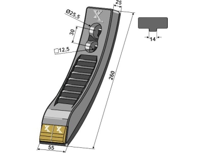 Industriehof® Scharspitze "eXtreme® Carbide Line" 260 x 55 x 25 mm, hartmetallbeschichtet, für Grubber Väderstad, 101.EXT-1139