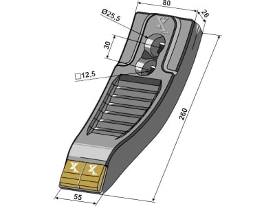 Industriehof® Scharspitze "eXtreme® Carbide Line" 260 x 80 x 26 mm, hartmetallbeschichtet, für Grubber Väderstad TopDown, 101.EXT-1140