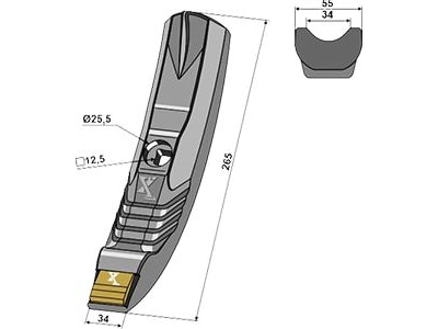 Industriehof® Scharspitze "eXtreme® Carbide Line" 265 x 55 mm, hartmetallbeschichtet, für Grubber Kuhn, 101.EXT-1172