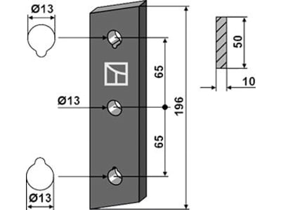 Industriehof® Streuzinken, 196 x 50 x 10 mm, Bohrung 13 mm, für Streuwerk Stalldungstreuer Strautmann, 69-10-010