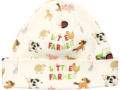 Fendt Mütze für Babys mit 40 – 41 cm Kopfumfang, 100 % Bio-Baumwolle Interlock, Aufdruck Little Farmer und Tiere, X991023159000