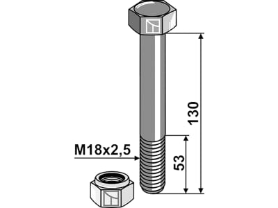 Industriehof® Sechskantschraube M 18 x 2,5 x 130 - 10.9 mit Sicherungsmutter für Dragone, 63-18130