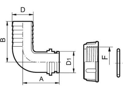 Agrotop Schlauchanschluss gebogen, für Überwurfmutter/O-Ring 90 °