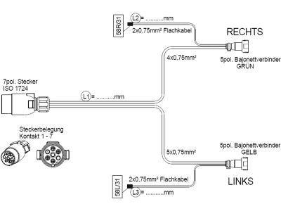 Anschlusskabel 6,0 m 7-polig; 5-polig; 2-polig, 2 x 5-polig Bajonett; 2 x DC je 0,05 m, ISO 1724 N-Typ, 12 V