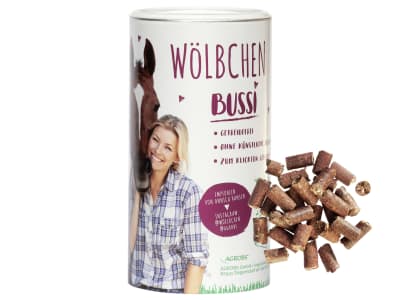 AGROBS Wölbchen Bussi faserreiche Leckerlis als Belohnungsfutter für Pferde und Ponys 0,75 kg Dose