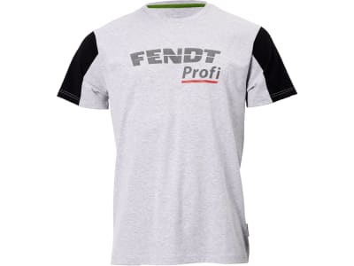 Fendt T-Shirt für Herren grau-meliert; schwarz, reflektierendes Fendt Profi-Logo auf Brust und Rücken