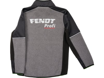 Fendt Fleecejacke "Profi" für Kinder hellgrau; schwarz, gesticktes Fendt Profi-Logo auf Brust und Rücken