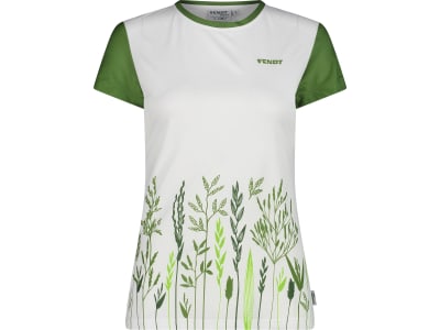 Fendt T-Shirt für Damen weiß; grün, Gräseraufdruck und Fendt Logo auf Brust