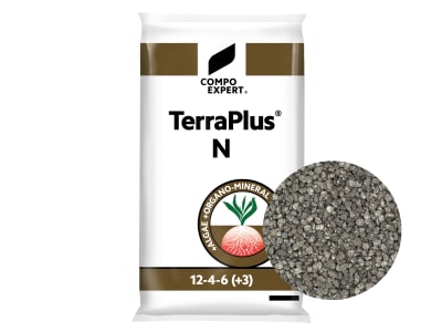 COMPO EXPERT TerraPlus® N Chloridarmer, stickstoffbetonter organisch-mineralischer NPK 12+4+6 Dünger, mit Huminsäuren und Kalium-Alginate 25 kg Sack  Granulat