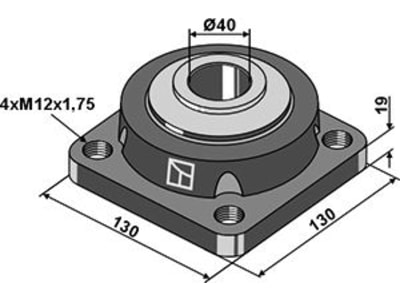 Industriehof® Spannlager 130 x 130 x 19 mm, Ø innen 40 mm, für Amazone Eggenscheibe Scheibenegge, Anbaugrubber, 31-0474