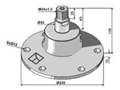 Industriehof® Lagereinheit 230 mm, LK 195 mm, für Lemken Eggenscheibe Kurzscheibenegge Rubin 12, 31-0468