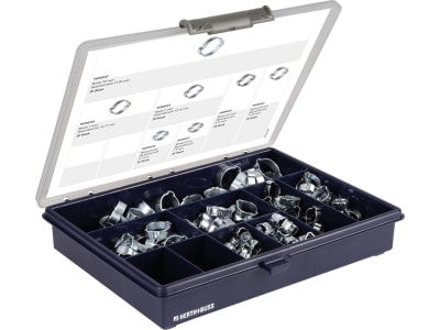 Herth + Buss 2-Ohr-Schlauchklemmen-Sortiment 160 St., Stahl Typ W1 verzinkt, Durchmesser 5 – 20 mm, 54 268 200 Herth + Buss 2-Ohr-Schlauchklemmen-Sortiment 160 St., Stahl Typ W1 verzinkt, Durchmesser 5 – 20 mm, 54 268 200