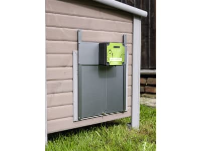 KERBL Hühnerklappe "Easy Protect" 28,5 x 25 cm Komplettset inkl. Steuerung und Führungsschienen für Geflügelställe, grau, 70590
