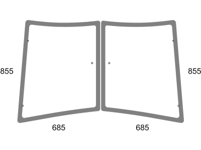 Eckscheibe grün, links/rechts, Siebdruck, für Traktor Massey Ferguson 5.S, 6.S, 7.S, 600, 5000, 6000, 7000, 8000