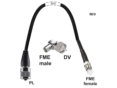 Midland® Antennenkabel 4 m für Antennen mit DV-Buchse, PL (male) auf FME (female) Kabel