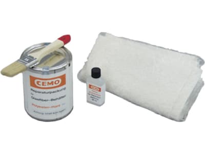 Cemo Reparatursatz Harz, Härter, Glasfaser und Pinsel, für GFK-Fass rechteckig, Transportbehälter, unterfahrbar Cemo Reparatursatz Harz, Härter, Glasfaser und Pinsel, für GFK-Fass rechteckig, Transportbehälter, unterfahrbar