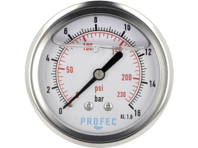 Glyzerin-Manometer 0 bis 16 bar, Anschluss 1/4" AG hinten, Ø außen 63 mm Glyzerin-Manometer 0 bis 16 bar, Anschluss 1/4" AG hinten, Ø außen 63 mm