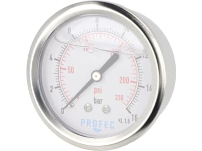 Glyzerin-Manometer 0 bis 16 bar, Anschluss 1/4" AG hinten, Ø außen 63 mm Glyzerin-Manometer 0 bis 16 bar, Anschluss 1/4" AG hinten, Ø außen 63 mm