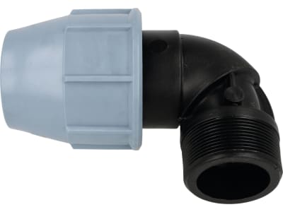 Winkelstück 90 °, 16 bar, Klemmmuffe x AG, PP (Polypropylen), Unidelta Winkelstück 90 °, 16 bar, Klemmmuffe x AG, PP (Polypropylen), Unidelta