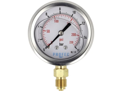 Glyzerin-Manometer, Anschluss 1/4" AG unten, Ø außen 63 mm Glyzerin-Manometer, Anschluss 1/4" AG unten, Ø außen 63 mm