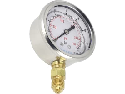 Glyzerin-Manometer, Anschluss 1/4" AG unten, Ø außen 63 mm Glyzerin-Manometer, Anschluss 1/4" AG unten, Ø außen 63 mm