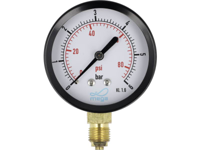 Manometer 0 bis 6 bar Trocken, Anschluss 1/4" AG unten, Ø außen 63 mm Manometer 0 bis 6 bar Trocken, Anschluss 1/4" AG unten, Ø außen 63 mm