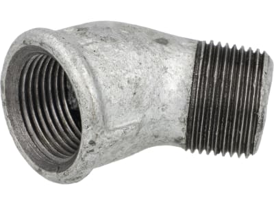 Winkelstück "Nr. 121" 45 ° Innengewinde x Außengewinde, Temperguss, verzinkt, Profec Winkelstück "Nr. 121" 45 ° Innengewinde x Außengewinde, Temperguss, verzinkt, Profec