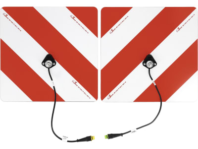 Warntafelsatz "Folie Typ 1" links/rechts 423 x 423 mm rot; weiß, beidseitig beklebt, LED-Positionsleuchte vorn, LED-Schlussleuchte ROM IV mit Blinkerausfallkontrolle, anschlussfertig, 4-polig, S1 Warntafelsatz "Folie Typ 1" links/rechts 423 x 423 mm rot; weiß, beidseitig beklebt, LED-Positionsleuchte vorn, LED-Schlussleuchte ROM IV mit Blinkerausfallkontrolle, anschlussfertig, 4-polig, S1