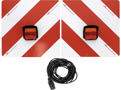 Warntafelsatz "Folie Typ 1" links/rechts 423 x 423 mm rot; weiß, beidseitig beklebt, LED-Positionsleuchte vorn, LED-Schlussleuchte ROM IV mit Blinkerausfallkontrolle, anschlussfertig, 7-polig Warntafelsatz "Folie Typ 1" links/rechts 423 x 423 mm rot; weiß, beidseitig beklebt, LED-Positionsleuchte vorn, LED-Schlussleuchte ROM IV mit Blinkerausfallkontrolle, anschlussfertig, 7-polig