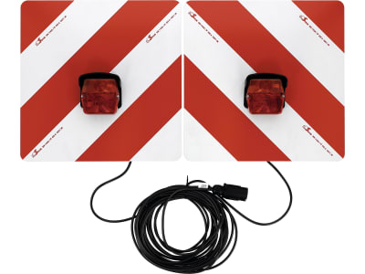 Warntafelsatz "Folie Typ 1" links/rechts 423 x 423 mm rot; weiß, einseitig beklebt, Schlussleuchte ROM, anschlussfertig, 7-polig Warntafelsatz "Folie Typ 1" links/rechts 423 x 423 mm rot; weiß, einseitig beklebt, Schlussleuchte ROM, anschlussfertig, 7-polig
