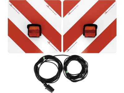 Warntafel "Folie Typ 1" links/rechts 423 x 423 mm rot; weiß, einseitig beklebt, LED-Schlussleuchte "ROM IV", Blinkerausfallkontrolle Warntafel "Folie Typ 1" links/rechts 423 x 423 mm rot; weiß, einseitig beklebt, LED-Schlussleuchte "ROM IV", Blinkerausfallkontrolle
