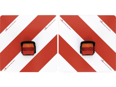 Warntafelsatz "Folie Typ 1" links/rechts 423 x 423 mm rot; weiß, beidseitig beklebt, LED-Positionsleuchte vorn, LED-Schlussleuchte ROM IV mit Blinkerausfallkontrolle, anschlussfertig, 4-polig, S1 Warntafelsatz "Folie Typ 1" links/rechts 423 x 423 mm rot; weiß, beidseitig beklebt, LED-Positionsleuchte vorn, LED-Schlussleuchte ROM IV mit Blinkerausfallkontrolle, anschlussfertig, 4-polig, S1