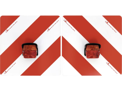 Warntafelsatz "Folie Typ 1" links/rechts 423 x 423 mm rot; weiß, einseitig beklebt, LED-Schlussleuchte ROM IV mit Blinkerausfallkontrolle, 4-polig, S1, Länge Kabel 0,15 m Warntafelsatz "Folie Typ 1" links/rechts 423 x 423 mm rot; weiß, einseitig beklebt, LED-Schlussleuchte ROM IV mit Blinkerausfallkontrolle, 4-polig, S1, Länge Kabel 0,15 m