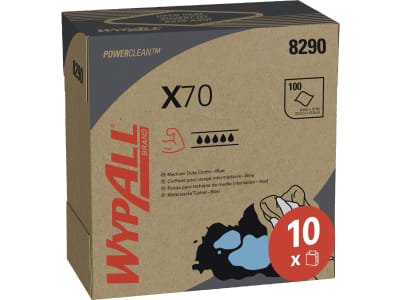 Putztuch "WypAll® X70 Power Clean™" L x B 426 x 212 mm, blau, 1-lagig, 10 x Spenderbox á 100 Tücher (1.000 Tücher), 8290 Putztuch "WypAll® X70 Power Clean™" L x B 426 x 212 mm, blau, 1-lagig, 10 x Spenderbox á 100 Tücher (1.000 Tücher), 8290