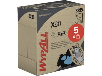 Putztuch "WypAll® X80 Power Clean™" L x B 426 x 212 mm, stahlblau, 1-lagig, 5 x Zupfbox á 80 Tücher (400 Tücher), 8295 Putztuch "WypAll® X80 Power Clean™" L x B 426 x 212 mm, stahlblau, 1-lagig, 5 x Zupfbox á 80 Tücher (400 Tücher), 8295