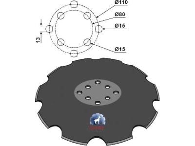 NIAUX 200 Eggenscheibe 560 x 4 mm, LK 1 80 mm/LK 2 110 mm, gewölbt, gezahnt, mit flachem Ansatz, für Agrisem, 31-0590 NIAUX 200 Eggenscheibe 560 x 4 mm, LK 1 80 mm/LK 2 110 mm, gewölbt, gezahnt, mit flachem Ansatz, für Agrisem, 31-0590
