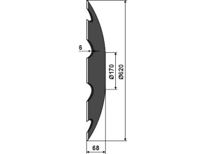 NIAUX 200 Eggenscheibe 620 x 6 mm, LK 98 mm, gewölbt, gezahnt, flacher Ansatz, für Köckerling, 31-0635