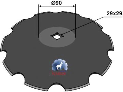 NIAUX 200 Eggenscheibe 510 x 4 mm, ZB Vierkant, 28 x 28 mm, gewölbt, gezahnt, für Doublet-Record, Frost, Kverneland, 31-220FG-10370