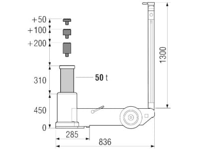 KUNZER Rangierwagenheber 50 t, 1-stufig, lufthydraulisch, für Fahrzeuge mit einer Bodenfreiheit ab 450 mm, AJ-50T1NH