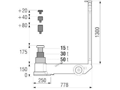 KUNZER Wagenheber 50 t; 30 t; 15 t, 3-stufig, lufthydraulisch, für Fahrzeuge mit einer Bodenfreiheit ab 150 mm, AJ-50T3NC