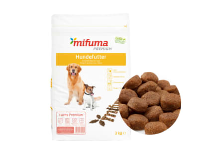 Mifuma Pur Lachs Premium Hund glutenfreies Hundefutter für allergische und sensible Hunde auch für Senioren geeignet Trockenfutter Hund Brikett 3 kg Sack