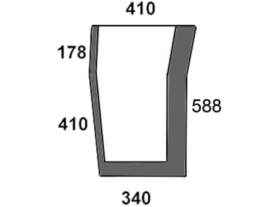 Frontscheibe, grün/klar, unten links, Höhe 588 mm, geklebt, Siebdruck, für Massey Ferguson 4000 Frontscheibe, grün/klar, unten links, Höhe 588 mm, geklebt, Siebdruck, für Massey Ferguson 4000