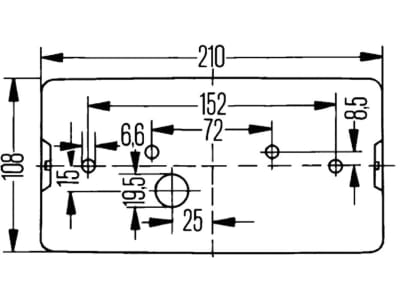Hella® Schlussleuchte quadratisch, links, 210 x 108 x 66 mm, P21W; R10W, Schlusslicht; Bremslicht; Blinklicht; Nebelschlusslicht; Kennzeichenlicht, 2VB 006 040-051