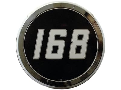 Typenschild "MF 168" für Traktor Massey Ferguson 168, Chrom-Vanadium Typenschild "MF 168" für Traktor Massey Ferguson 168, Chrom-Vanadium
