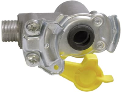 Kupplungskopf gelb, für Anhänger, 2-Kreis-Anlage, Bremse, M 16 x 1,5 IG/M 24 x 1,5 AG Schott, für Bremse Anhänger, mit integriertem Filter Kupplungskopf gelb, für Anhänger, 2-Kreis-Anlage, Bremse, M 16 x 1,5 IG/M 24 x 1,5 AG Schott, für Bremse Anhänger, mit integriertem Filter