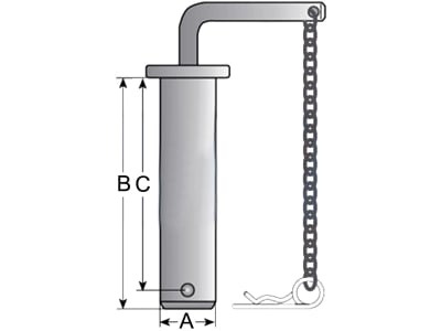 Anhängebolzen mit Kette und Federstecker, doppelt gebogen, C 135 mm