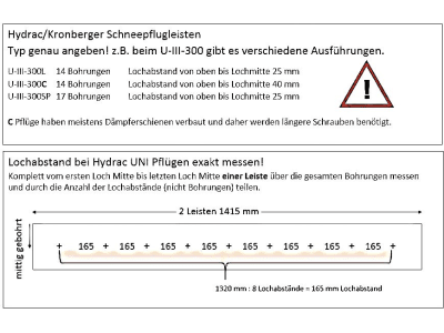 Schürfleistensatz für Kronberger / Hydrac U-III-300 L, 2.915 x 190 mm, Stärke 50 mm, Stahl; Gummi; Stahl