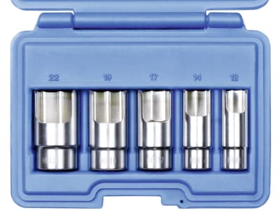 Steckschlüsselsatz "HEX" 3/8 ", 5-teilig, für die Montage von Hydraulik-, Luft- und Gas-Winkelstücken Steckschlüsselsatz "HEX" 3/8 ", 5-teilig, für die Montage von Hydraulik-, Luft- und Gas-Winkelstücken